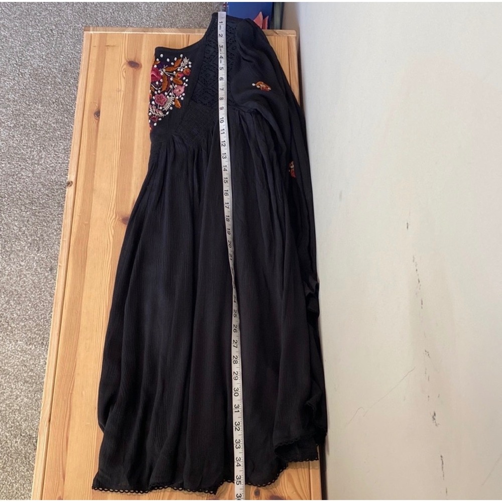 Free People Mohave A-line‎ DressMini Dress Black XS Embroidered Boho Babydoll - Picture 11 of 12